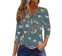 Générique Chemisier Ample décontracté à Sept Manches et col en V pour Femme, boutonné, avec Poche, pour Un Usage Quotidien Chemises Manches Longues pour Femmes Ajustées Bleu (Sky Blue, XL)