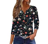 Générique Chemisier Ample décontracté à Sept Manches et col en V pour Femme, boutonné, avec Poche, pour Un Usage Quotidien Chemises Manches Longues pour Femmes Ajustées Bleu (Dark Blue, M)