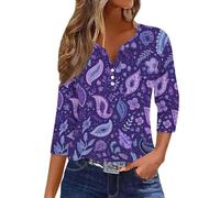 Générique Chemisier Ample décontracté à Sept Manches et col en V pour Femme, boutonné, avec Poche, pour Un Usage Quotidien Chemisier Blanc Mousseline (Dark Purple, M)