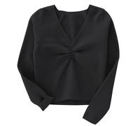 Générique Chemisier Chaud à Manches Longues pour Filles, Couleur Unie, Haut Enveloppant de Ballet, Pull de Danse en Velours, Automne et Hiver (Black, 8-10 Years)