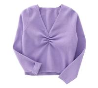 Générique Chemisier Chaud à Manches Longues pour Filles, Couleur Unie, Haut Enveloppant de Ballet, Pull de Danse en Velours, Automne et Hiver (Purple, 3-4 Years)
