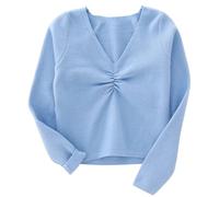 Générique Chemisier Chaud à Manches Longues pour Filles, Couleur Unie, Haut Enveloppant de Ballet, Pull de Danse en Velours, Automne et Hiver (Blue, 5-6 Years)