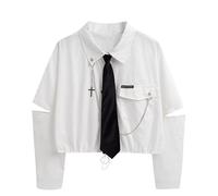 Générique Chemisier coréen Oversize élégant avec col noué Coupe Ample et Confortable pour étudiantes et Jeunes Adultes Tunique Tendance pour Un Usage Quotidien (White, M)