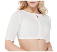 Générique Chemisier Dirndl Femme, Traditionnel Luna Blanc de Schöneberger Trachten Femme Dirndlbluse Dentelle Blouse Blanche Ete Manche 3/4 Rose Transparent Haut Pour occasions spéciales