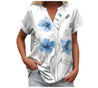 Générique Chemisier Élégant À Col en V pour Chemisier Femme Coton Chemise Lin Femme Manche Courte Haut en Simili Lin Infroissable, Pratique pour, Reste Impeccable sans Repassage, De Temps Bleu