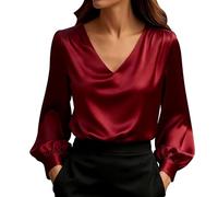 Générique Chemisier féminin raffiné en Satin avec Manches Bouffantes et dégagée Coupe Longue pour Un distingué Quotidien Bureau ou en Escapade