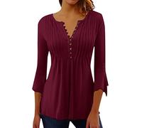 Générique Chemisier Femme Chic Et Élégant,Dentelle à Volants Haut Sweatshirts T-Shirt Ample À Manches Longues Et Col en V pour Femme