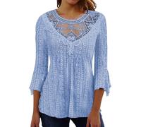 Générique Chemisier Femme Chic Et Élégant,Dentelle à Volants Haut Sweatshirts T-Shirt Ample À Manches Longues Et Col en V pour Femme #1