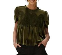 Générique Chemisier Femme Élégant en Velours et Dentelle Col Rond Chemisier Brillante Chemises Manche Longue Blouse Chic Élégant Printemps T Shirt Glitter Soirée Tunique Tops Tenue de Fete