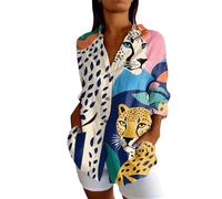 Générique Chemisier Femme Manche Longue à Boutons imprimé Ethnique Chemise bohème pour Femme d'été Blouse Femme Long Grande Taille Exotique Tunique Ample Fluide Chic Casual Vintage Folklore Tops