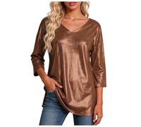 Générique Chemisier Femmes Été Chic et Élégant Col en V à Manches Courtes Ample à Manches Enroulables à 3/18 Manches Chemise Couleur Uni Lâches Hauts Perfect pour Les Vêtements Quotidiens