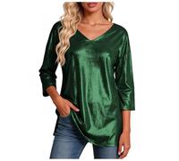 Générique Chemisier Femmes Été Chic et Élégant Col en V à Manches Courtes Ample à Manches Enroulables à 3/23 Manches Chemise Couleur Uni Lâches Hauts Perfect pour Les Vêtements Quotidiens