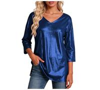 Générique Chemisier Femmes Été Chic et Élégant Col en V à Manches Courtes Ample à Manches Enroulables à 3/8 Manches Chemise Couleur Uni Lâches Hauts Perfect pour Les Vêtements Quotidiens