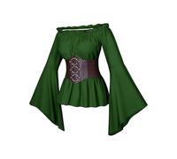 Générique Chemisier gothique de la Renaissance pour femmes à manches évasées avec volants et épaules dénudées - Haut corset médiéval victorien pour costumade - Chemise de pirate, blanc