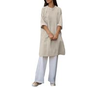 Générique Chemisier Pull à Manches mi-Longues en mélange de mélanges, Boutonnage Brandebourg, Chemise Longue décontractée et élégante (Beige, XXL)