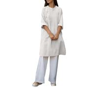 Générique Chemisier Pull à Manches mi-Longues en mélange de mélanges, Boutonnage Brandebourg, Chemise Longue décontractée et élégante (White, XL)