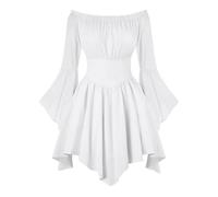 Générique Chemisier Traditionnel Renaissance pour Femme, éPaules DéNudéEs, Smocké, Style MéDiéVal, Mode Costume d'halloween pour Femme - Robe DéContractéE - ÉPaules DéNudéEs - Ourlet Froncé