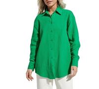 Générique Chemisiers Et Blouses Femme,Cotton Oversized Shirts Tops for Women Long Sleeve Roll-Up Loose Fit Casual Blouse Autumn Lapel Buttoned Boyfriend Cardigan Outwear for Beach Party S-2Xl Green S
