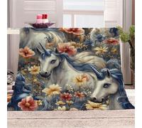 Générique Cheval Fleur Mer-15 Plaid Couverture Polaire Flanelle en Microfibre,Jeté de Canapé 270x230 Style Conte De Fées,Plaid Chaud et Doux en Peluche