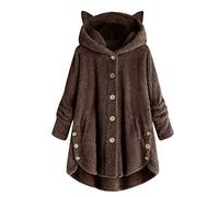 Générique Chic Peignoir Femme Hiver Polaire Cocooning Cape Long Chaud Laine Pull Capuche Automne Sweat Veste Pilou Coffee 2XL