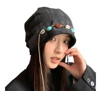 Générique Chic Shell Bead Boho Hats, Beaded Stacked Pile Hats with Chain for Women, Outdoor Travel Causal Knitted Hat for Women (Black)