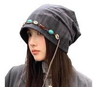 Générique Chic Shell Bead Boho Hats, Beaded Stacked Pile Hats with Chain for Women, Outdoor Travel Causal Knitted Hat for Women (Grey)