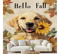Générique Chien Golden Retriever Papier Peint Chien Fleur Feuilles Autocollant Mural 300x210 cm Poster pour Chambre Salon Decoratif