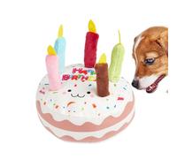 Générique Chien Joyeux Anniversaire Cake Toy avec Bougies - Poupéee de Chiot Jouet à mâcher à Casse intérieure, Pouchons interactifs en Peluche Doux grincer pour Les Petits et Moyens Chiens - Brun