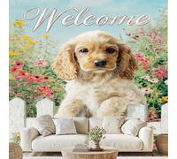 Générique Chien Mignon Naturel Floral Papier Peint Cocker Spaniel Animal Papier Adhesif Chiot Campagne Autocollant Mural 450x315 cm Poster Mural pour Chambre Salon