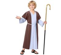 Générique Children’s White and Brown Shepherd Costume Xmas Joseph Costume Nativity Play Pantomime Fancy Dress Outfit for Kids Multiple Sizes Christmas Fancy Dress for Boys Costume de Berger Médiéval