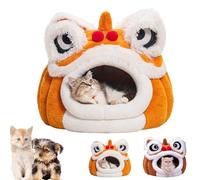 Générique Chinese Lion Dance Lion Cats Bed, Cute Lion Head Pet Bed with Faux Rabbit Fur, Washable Plush Cat House, Non-Slip Base, Warm Nest for Small Cats and Dogs