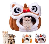 Générique Chinese Lion Dance Lion Cats Bed, Cute Lion Head Pet Bed with Faux Rabbit Fur, Washable Plush Cat House, Non-Slip Base, Warm Nest for Small Cats and Dogs
