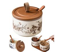 Générique Chinese Theme Floral Spice Jar Set, Home Ceramic Seasoning Dispenserispenser, Kitchen Seasoning Box With Lid And Spoon (#A,1PCS)
