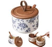 Générique Chinese Theme Floral Spice Jar Set, Home Ceramic Seasoning Dispenserispenser, Kitchen Seasoning Box With Lid And Spoon (#C,1PCS)