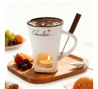 Générique Chocolate Fondue Mug, Ceramic Melting Pot with Fork, Personal Tealight-Heated Chocolate & Cheese Warmer, Dishwasher-Safe, 200 ml / 6.8 fl oz (Candle Not Included)(White)