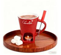 Générique Chocolate Fondue Mug, Ceramic Melting Pot with Fork, Personal Tealight-Heated Chocolate & Cheese Warmer, Dishwasher-Safe, 200 ml / 6.8 fl oz (Candle Not Included)(Red)