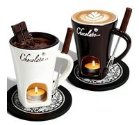 Générique Chocolate Fondue Mug Set of 2,Chocolate Melting Cup Tea Light,Fondue Mug Chocolates Melting Cup Cookware Candy Hot Pot,Ceramic Chocolates Meltings Mugs with Fork ＆ Coasters (W+B)