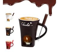 Générique Chocolate Fondue Mug Set with Forks, 2025 New Chocolate Fondue Mug with Candle Ceramic, 280ml Capacity, for Date Night Birthday Wedding Gifts (Brown)