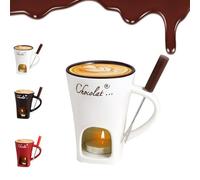 Générique Chocolate Fondue Mug Set with Forks, 2025 New Chocolate Fondue Mug with Candle Ceramic, 280ml Capacity, for Date Night Birthday Wedding Gifts (White)