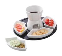 Générique Chocolate Fondue Set - Ceramic Butter Warming Set 300ml | High Temperature Resistant Melting Bowl with Tea Light Candle Wooden Tray and 4 Plates for Chocolate Cheese Ice Cream