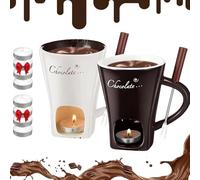 Générique Chocolate Melting Cup, Fondue Cup - Date Night & More Sweet time, Chocolate Fondue Mug Set with Forks for Snack Candy Party and Birthday Festival Gifts (Brown+White)