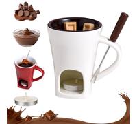 Générique Chocolate Melting Cup Set with Fork,Ceramic Chocolate Melting Cup,Mini Fondue Cups Set,Choco Melt Mugs,Sweet Fondue Cups for Date Night and More,for Choco Cheese & Desserts (White+Candle)