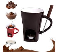 Générique Chocolate Melting Cup Set with Fork,Ceramic Chocolate Melting Cup,Mini Fondue Cups Set,Choco Melt Mugs,Sweet Fondue Cups for Date Night and More,for Choco Cheese & Desserts (Brown+Candle)
