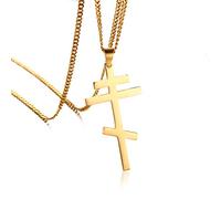 Générique Chrétien Orthodoxe Crucifix Jésus Colliers Croix Russe Prière Grand Pendentif Or Couleur INRI Crucifix Croix Hommes Collier