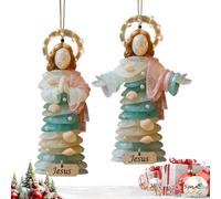 Générique Christian Christmas Decor,2D Acrylic 2 Pieces Religious Pendant - 8x3x1cm Christian Jesus Ornaments for Christmas Tree - for Indoor Outdoor Wall Window Door Mantel Farmhouse Car Bag Charm