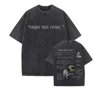Générique Christian Jésus Pardonne-Leur Forgive Them Father Père T-Shirt Vintage délavé à Manches Courtes pour l'été Vêtements sacrés Classiques de la Foi