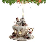 Générique Christmas Acrylic Pendant - Coffee Shape Decoration for Seasonal Fun, 2D Snow House Charm with Sleek Design & Portable Hanging Loop for Tree, Desk, Shelf, Car Interior, Or Home Display