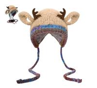 Générique Christmas Antler Hat & Bag 2-in-1, Festive Reindeer Knitted Beanie, Windproof Warm Transformable Storage Cap for Women, Men & Kids