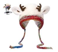 Générique Christmas Antler Hat & Bag 2-in-1, Festive Reindeer Knitted Beanie, Windproof Warm Transformable Storage Cap for Women, Men & Kids
