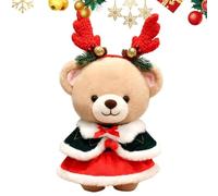 Générique Christmas Bear Plush Reindeer Antler Festive Adorable Soft Cute | Comforting Bear Plush Doll for Adults Family Friends Daughter Girlfriend Kids Boys Girls